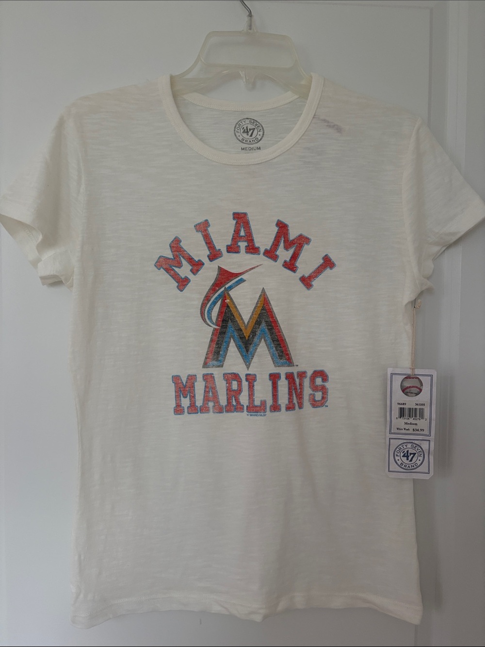 47 Brand Miami Marlins White Short Sleeve Tee with Multicolor Logo